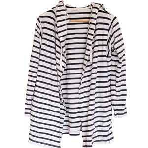 The Black Dog Striped Hooded Cardigan M Nautical Preppy Beach Open Cotton